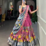 KRISHU ETHNICS Pink Art Silk Circular Semi Stitched Lehenga