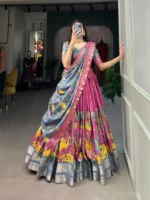 KRISHU ETHNICS Pink Art Silk Circular Semi Stitched Lehenga