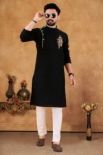 Black Cotton Blend Regular Fit Men's Kurta Pyjama Set ( Pack of 1 )