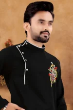 Black Cotton Blend Regular Fit Men's Kurta Pyjama Set ( Pack of 1 ) - Image 2