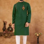 Green Cotton Blend Regular Fit Men's Kurta Pyjama Set ( Pack of 1 )