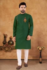 Green Cotton Blend Regular Fit Men's Kurta Pyjama Set ( Pack of 1 )