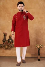 Maroon Cotton Blend Regular Fit Men's Kurta Pyjama Set ( Pack of 1 )