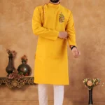 Mustard Cotton Blend Regular Fit Men's Kurta Pyjama Set ( Pack of 1 )