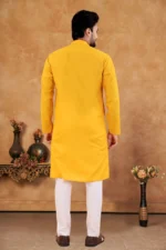 Mustard Cotton Blend Regular Fit Men's Kurta Pyjama Set ( Pack of 1 ) - Image 4
