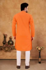 Orange Cotton Blend Regular Fit Men's Kurta Pyjama Set ( Pack of 1 ) - Image 4