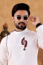 White Cotton Blend Regular Fit Men's Kurta Pyjama Set ( Pack of 1 ) - Image 2