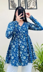 KumKum Creation Women's Rayon A-Line Top ( Blue )