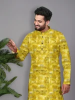 Yellow Cotton Blend Men's Regular Kurta ( Pack of 1 ) - Image 5