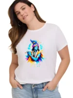 Women Polyester Printed Regular Fit Round Neck T-Shirt ( White )