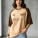 Women Cotton Blend Oversized Fit Round Neck T-Shirt ( Beige )