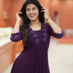Move To Fashion Women Georgette Embroidered A-line Kurti ( Purple )