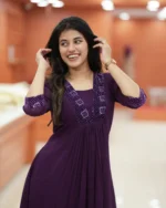 Move To Fashion Women Georgette Embroidered A-line Kurti ( Purple )