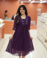 Move To Fashion Women Georgette Embroidered A-line Kurti ( Purple ) - Image 2