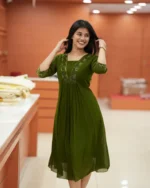Move To Fashion Women Georgette Embroidered A-line Kurti ( Green ) - Image 4