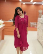Move To Fashion Women Georgette Embroidered A-line Kurti ( Pink ) - Image 2