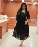 Move To Fashion Women Georgette Embroidered A-line Kurti ( Black ) - Image 2