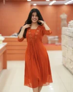 Move To Fashion Women Georgette Embroidered A-line Kurti ( Rust ) - Image 4
