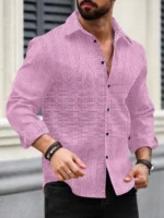 Nofilter Poly Cotton Regular Fit Self Design Full Sleeves Men's Casual Shirt - Pink ( Pack of 1 )