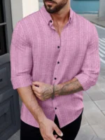 Nofilter Poly Cotton Regular Fit Self Design Full Sleeves Men's Casual Shirt - Pink ( Pack of 1 ) - Image 2