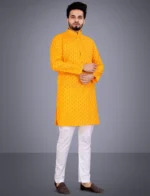 Nofilter Yellow Cotton Blend Regular Fit Men's Kurta Pyjama Set ( Pack of 1 ) - Image 3