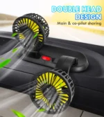 Portable 12V Dual Head Fan with 2 Speed Modes 360° Rotatable Heads for Car, Truck, home etc. - Image 2