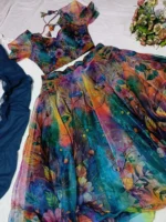 PuriMaa Blue Organza Circular Semi Stitched Lehenga - Image 2