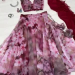 PuriMaa Maroon Organza Circular Semi Stitched Lehenga