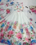 PuriMaa White Organza Circular Semi Stitched Lehenga