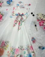 PuriMaa White Organza Circular Semi Stitched Lehenga - Image 2