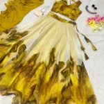 PuriMaa Yellow Organza Circular Semi Stitched Lehenga