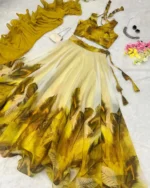 PuriMaa Yellow Organza Circular Semi Stitched Lehenga