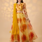 PuriMaa Yellow Organza Circular Semi Stitched Lehenga Single