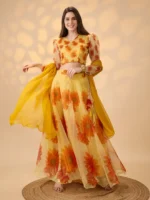 PuriMaa Yellow Organza Circular Semi Stitched Lehenga Single - Image 2