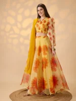 PuriMaa Yellow Organza Circular Semi Stitched Lehenga Single - Image 3