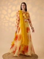 PuriMaa Yellow Organza Circular Semi Stitched Lehenga Single - Image 4