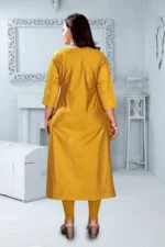 Women Chanderi Embroidered Straight Kurti ( Mustard ) - Image 2