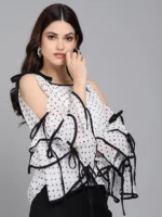 Raabta Fashion Women's Georgette Regular Top ( White ) - Image 3