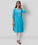 Radiksa - Blue Cotton Women's Straight Kurti ( Pack of 1 )