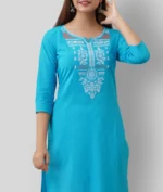 Radiksa - Blue Cotton Women's Straight Kurti ( Pack of 1 ) - Image 2