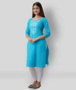 Radiksa - Blue Cotton Women's Straight Kurti ( Pack of 1 ) - Image 4
