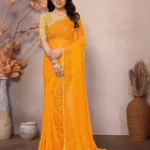 RedFish Chiffon Printed Regular Saree With Unstitched Blouse Piece ( Yellow )
