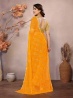 RedFish Chiffon Printed Regular Saree With Unstitched Blouse Piece ( Yellow ) - Image 2