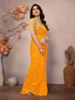 RedFish Chiffon Printed Regular Saree With Unstitched Blouse Piece ( Yellow ) - Image 3