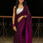 Rellaxa Waves Lycra Solid Regular Saree With Unstitched Blouse Piece ( Purple )