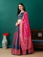 SWAMI STUDIO Women Jacquard A-line Semi Stitched Lehenga Choli ( Turquoise ) - Image 3