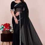 Saadhvi Lycra Embellished Saree With Unstitched Blouse Piece ( Black )
