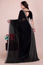 Sadhvi Lycra Solid Saree With Unstitched Blouse Piece ( Black ) - Image 3