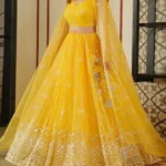 Sahaj Creation Yellow Net Chaniya Choli Semi Stitched Lehenga Single