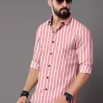 Sangani Poly Cotton Regular Fit Printed Full Sleeves Men's Casual Shirt - Pink ( Pack of 1 )